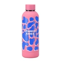 Pink stainless steel water bottle with blue spots and Stunning Babes graphic print - Pink Stunning Cow Print