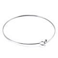 Minimalist silver stainless steel thin hoop bangle with delicate bead buckle clasp - Silver Choker