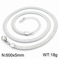 Sleek silver stainless steel herringbone chain necklace, 5mm wide and 600mm long - 5mm x 60cm / Silver