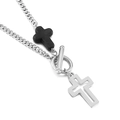 Collar plateado con cierre OT y colgantes de doble cruz en negro mate y metal hueco - Estilo Plateado (KN201142-Z)