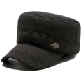 Dark gray thick cadet cap for men featuring a classic silver metal shield side badge - Adjustable / Gray