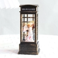 Vintage bronze telephone booth snow globe featuring a white angel and warm glitter lighting - Antique Bronze-Empty-Angel