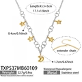 Detailed size chart of stainless steel star and moon necklace with measurement callouts - Bi-color Necklace (TXP537)