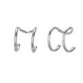 Ασημένιο διπλό σκουλαρίκι ear cuff από ανοξείδωτο ατσάλι χωρίς τρύπα στο αυτί - Ασημί