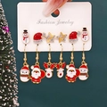 Christmas earrings set featuring snowman and santa claus on fashion jewelry card - Style 27 (6 Pairs Set)