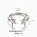 Adjustable silver floral ring in stainless steel with double flower design and polished finish - Flower Open Ring / Steel