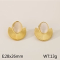 Gold stainless steel square fan earrings featuring white cat eye stone 28x26mm size - 28x26mm / Gold Style 2 (KE115220-KFC)