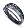 Bracciale multistrato da uomo in pelle intrecciata blu con chiusura magnetica nera - 19cm / Nero