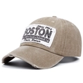 Vintage washed khaki baseball cap featuring white BOSTON patch and distressed brim details - Adjustable / Khaki