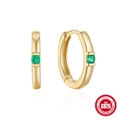 S925 sterling silver gold hoop earrings with a single round cut green gemstone inlay - Gold-Green Zirconia