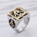 Vintage Freemason signet ring for men in silver and gold stainless steel finish - Silver Gold In God We Trust Style (KR53752)
