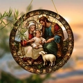Acrylic Christmas ornament featuring a colorful stained glass style Holy Family scene - 15x15cm