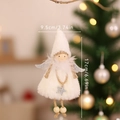 Plush white Christmas angel ornament with silver wings and wooden beads, 17cm hanging doll - White