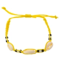 Bohemian yellow braided rope bracelet with three sea shells and black and white beads - Yellow Rope Shell