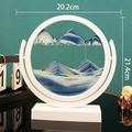 Blue and white 3D moving sand art glass with circular white frame and base, 20.2x21.4cm - 8 Inch White Frame Rotate Blue