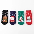 Set of 4 Christmas cotton socks featuring festive reindeer, Santa, snowman and polar bear - Snowflake Christmas Short Socks