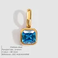 Minimalistischer quadratischer Geburtsstein-Anhänger aus Edelstahl mit 14K Gold-Finish - Dezember Seeblau - Gold