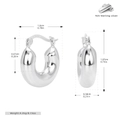 Detaillierte Maße von dicken 925 Sterling Silber Creolen mit polierter Oberfläche - 925er Silber / 925 Silber Weißgold beschichtet