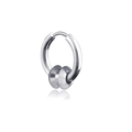 Detailed view of silver hoop earrings with two sliding beads and polished finish - Steel Color Double Cone Ear Buckle