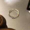 Adjustable silver ring featuring an irregular hammered texture in a minimalist style - Handmade Irregular Open Ring (J1849)
