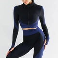 Ensemble de yoga sans couture femme avec veste zippée longue et legging taille haute bleu - S / Ensemble Bleu à Manches Longues
