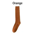 Classic orange ribbed knit calf-high socks for women in minimalist style - One Size / Orange