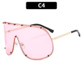 Übergroße Metall-Sonnenbrille in Gold mit rosa Verlaufsgläsern und schwarzen Nieten - Goldener Rahmen Rosa Gläser
