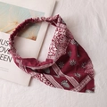 Burgundy paisley chiffon headscarf with elastic band flat lay on white textile - 16# Triangular Hairband