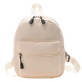 Classic beige nylon mini backpack for women featuring an adjustable strap on white background - Khaki