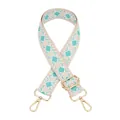 Close-up of bohemian rhombus jacquard bag strap with adjustable light gold metal hardware - A-11 Khaki Light Green Diamond