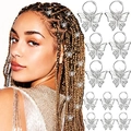 Silver butterfly hair charms for dreadlocks and braids set of 12 pieces for hair styling - Set of 12 / Style 1