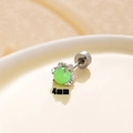 4mm green opal stone dragon claw stud earring in silver titanium steel finish - Fruit Green