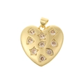 Lussuoso ciondolo a cuore placcato oro 18K con zirconi geometrici su sfondo bianco - Forma Cuore Intagliato Incastonato (D801)