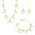 Conjunto de joyas con fresas rosas que incluye collar, pulsera y pendientes con cadena de plata - Fresa Plateada (0005)