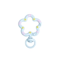 Light blue flower spring ring clasp with pink stripes and yellow dots for DIY keychains - Hand-painted Light Blue