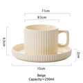 Set tazzina da caffè in ceramica beige da 250 ml con piattino e trama a coste - 250ML / Bianco Sporco