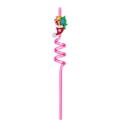 Pink spiral Christmas straw featuring a cute bear in a festive stocking design - Stocking Bear / Pink