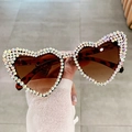 Occhiali da sole oversize a cuore leopardati con strass arcobaleno scintillanti - Tartarugato con strass