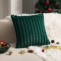 Dark green striped plush pillow cover shown in a festive Christmas holiday setting - Christmas Green