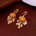 Vergoldete Lotusblumen-Ohrringe mit Blatttaseln und Silikon-Ohrsteckern für Damen - Ohrclip - Gold