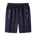 Men's quick-dry navy blue fitness shorts with elastic drawstring and zip pockets - M / Blue