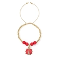 18k gold-plated beaded bracelet with ladybug charm and red beads for women - Seven-spot Ladybug Style