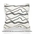 Square velvet pillow with black abstract wavy lines on white textured bouclé fabric - Embroidery - Landscape 45*45cm / Pillowcase (pillow Insert Not Included)