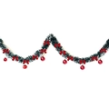 Green Christmas garland with red bows and glossy baubles for holiday tree decoration - Dark Green White Edge + 6 Red Balls + 12 Red Bows