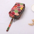 Three-layer canvas wristlet purse with colorful polka dots and portable hand strap - Colorful Circles