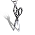Pendente a forbice vintage inciso in argento su una collana di perle in acciaio inossidabile - Collana Ciondolo Forbici Vintage (B1116)