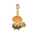 Pendentif fille citrouille d'Halloween doré en émail coloré avec fermoir mousqueton rond - Tête de Citrouille (Fermoir à Ressort)