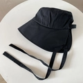 Detail of black wide-brim fisherman hat with long straps on a white table - M (56-58cm) / Black