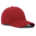 Close-up of solid red cotton twill baseball cap with embroidered eyelets and curved brim - Red