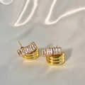Gold C-shape earrings with rectangular zircons on white silk, elegant bow style - Gold Zircon Crossing Stud Earrings